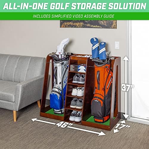 GoSports Premium Wooden Golf Bag Organizer and Storage Rack - Black, White or Brown Finish - Holds 2 Golf Bags - Image 5
