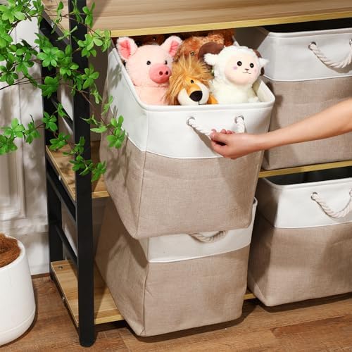 meekoo 8 Pack Fabric Storage Bins Baskets, 17 x 12 x 15 in, Beige - Image 2