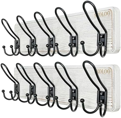 SKOLOO Sturdy Coat Rack Wall Mount with 5 Triple Hangers - Ideal for Heavy Bags, Jackets, and Coats - No Assembly Required - Durable Iron Design - Perfect for Porche, Mudroom, and Entrance, Pack of 2 by SKOLOO
