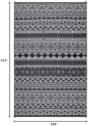 Outdoor Plastic Straw Rug 9x18 Large Washable Floor Mat Boho Waterproof Rug for Patio Reversible Rug for Outdoors RV Beach Patio Camping Backyard Deck Picnic Camping Outside Black White - Image 2