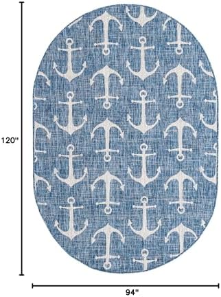 Unique Loom Outdoor Coastal Collection Area Rug - Ahoy (7' 10" x 10' Oval, Blue/ Ivory) - Image 3