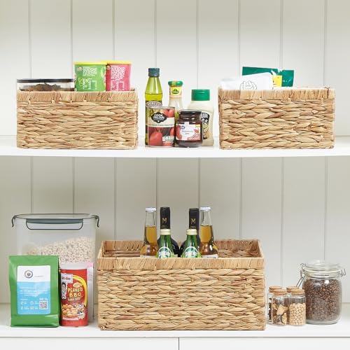 Vagusicc Wicker Basket, Set of 3 Hand-woven Storage Baskets for Organizing, Water Hyacinth Wicker Storage Basket Bins with Handles, Small Toilet Paper Storage Baskets for Shelves Pantry Baskets - Image 7