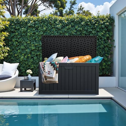 Greesum 230 Gallon HDPE Outdoor Storage Box with Removable Dividers, Weatherproof Oversized Deck Box for Patio, Garage, Garden, Black - Image 2