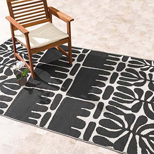 Fab Habitat Outdoor Rug - Waterproof, Fade Resistant, Crease-Free - Premium Recycled Plastic - Tribal, Black & White - Patio, Deck, Porch, Balcony, Laundry Room - Serowe - Black - 4 x 6 ft by FabHabitat