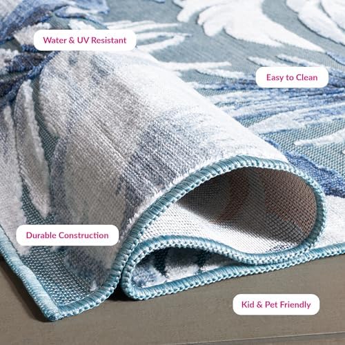 SAFAVIEH Washable Rug Outdoor Cabana Collection - 5'1" Square, Aqua & Navy, Non-Shedding & Easy to Clean, Ideal for Patio, Backyard, Mudroom (CBN452J) - Image 7