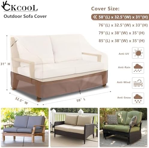 Okcool 2-Seater Outdoor Couch and Patio Furniture Cover,Outdoor Sofa Cover Heavy Duty Fits up to 58W x 32.5D x 31H inches Beige&Brown ﻿ - Image 2