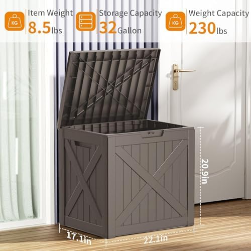 Vixzen 32 Gallon Outdoor Deck Box, Lockable Waterproof Storage Box, UV Resistant, Weather Resistance, Resin Outside Storage Bin for Gardening Tools, Pool Supplies (Grey, 32 Gallon) - Image 3