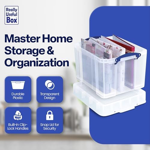 Really Useful Box 35 Liter Storage Container with XL Snap Lid, Clear - Image 2