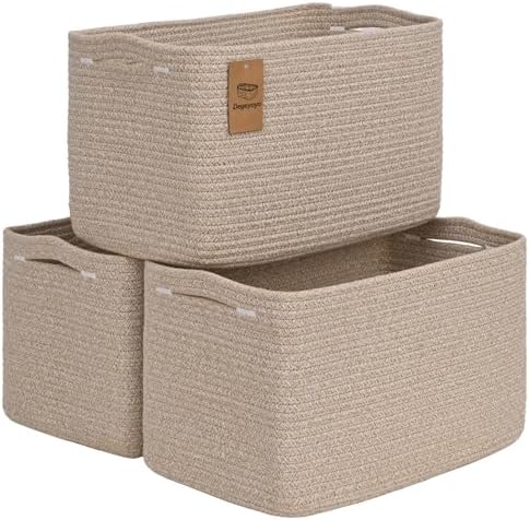 Baskets for Organizing,Storage Baskets,3 Pack Baskets for Shelfves,15"×10"×9" Woven Brown Basket,toy storage bins,bins for organization by Degeyoyo