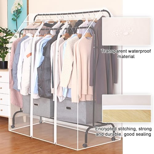 Garment Bags for Hanging Clothes, Clear Plastic Garment Bag with Zipper, Floor Drying Rack Garment Covers, Only Suitable for High and Low Double-Pole Hangers(130 * 75 * 150cm/51 * 30 * 59in) - Image 3