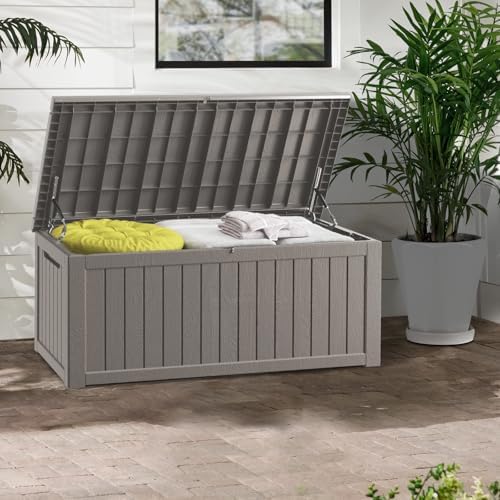 270 Gallon Deck Boxes Outdoor Waterproof, Outdoor Storage Box with Lockable Lid & UV-Resistant for Patio Furniture, Outdoor Cushions, Garden Tools and Pool Supplies, Light Brown - Image 2