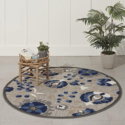 Nourison Home Aloha Natural Blue 4' x Round Area Rug - Easy Clean, Non Shedding, Bed Room, Living Room, Dining Room, Kitchen (4' x Round) - Image 5