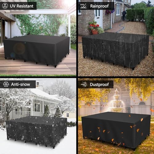 Outdoor Patio Furniture Covers Waterproof 104" L x 64" W x 40" H Rectangular Outdoor Table and Chair Set Cover 600D Wind Dust Proof Anti-UV Durable Patio Sectional Couch Cover 260x160x100cm - Image 7