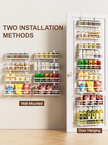 Delamu 9 Tier Over The Door Pantry Organizer, Pantry Organization and Storage, Hanging Spice Rack for Pantry Door Organizer, Metal Pantry Door Shelves for Kitchen Bathroom Laundry Room,15.3" White - Image 6