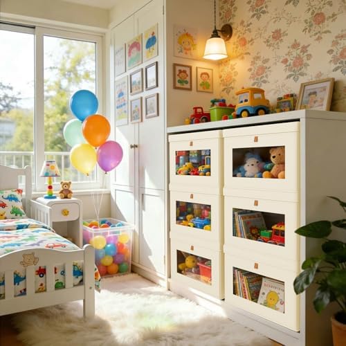 DIMJ Storage Bins with Lids - 5 Pack Large Fabric Closet Organizer with Window & Handles, Collapsible Decorative Storage Boxes for Shelves Under Bed, Books Clothes Blankets Sweaters Organization - Image 4