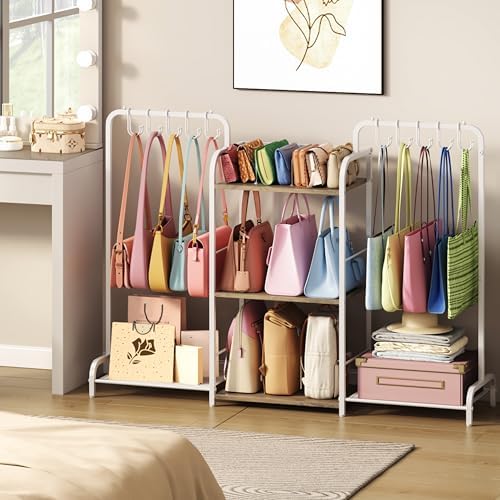 Purse Organizer with 2 Purse Hangers for Purse Storage, High-Capacity Handbag Organizer with 10 Adjustable Hooks and 3 Dividers, Purse Holder for Closet System, Purse Rack Stand for Bag Organization - Image 6