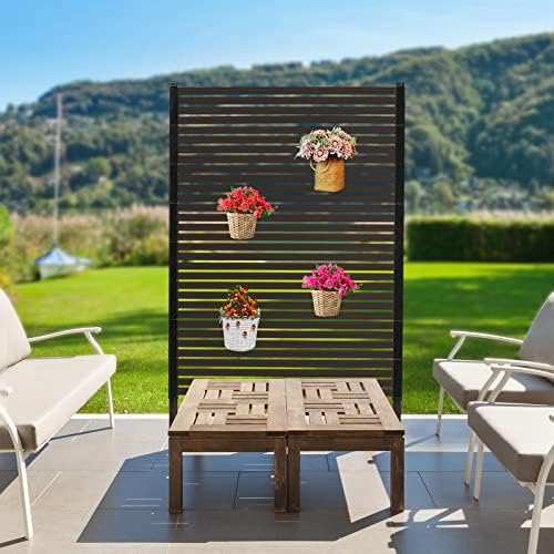 Outdoor Privacy Fence Screens Freestanding, 36" W x 60" H Privacy Screen Adjustable Height w/PE-Coating Steel Pipes & Slats Panels, Brown Metal Decorative Fence Panels for Outside Patio Garden - Image 2