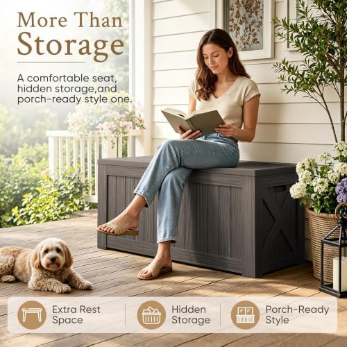 Devoko 120 Gallon Deck Box Resin Outdoor Storage Box Waterproof - Image 3