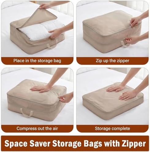 8 Pack Compression Storage Bags, Comforter Storage Bag, Light Brown - Image 6