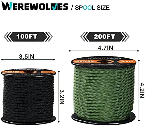 WEREWOLVES 650lb Paracord/Parachute Cord - 9 Strand Paracord Rope - 100', 200' Spools of Parachute Cord, Type III Paracord for Camping, Survival - Image 6