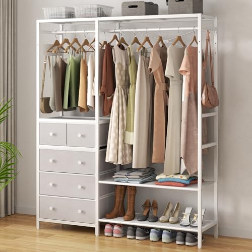 Freestanding Clothes Rack with 5 Drawers & 4 Storage Shelves,2 Hanging Rods by AuromieDirect