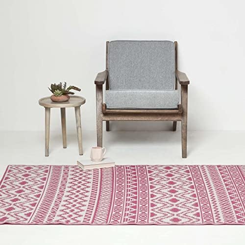 HOMESCAPES Luxury Large Outdoor Rugs for Garden Patio Waterproof 100% Recycled Plastic Mat Carpet 120 x 180cm Reversible White & Pink Geometric Rug “Tia”, Indoor/Outside & Portable, Seamless - Image 5