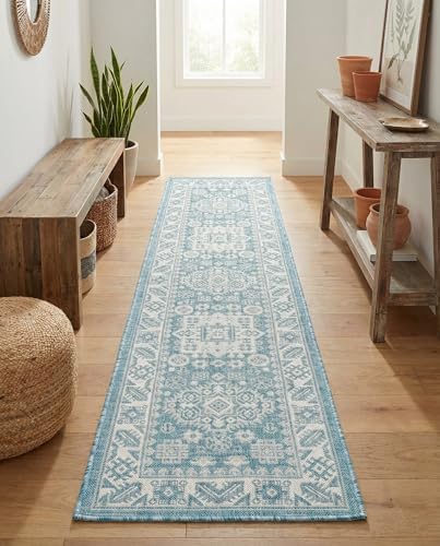 Rugs.com - Outdoor Aztec Rug – 8 Ft Runner Aqua Washable Indoor/Outdoor Rug – Weather Resistant Flatweave for Patios, Decks, Porches, and Outdoor Walkways - Image 4