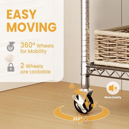 Metal Rolling Clothes Rack 695LBS Wardrobe Rack with Wheels Chrome - Image 7