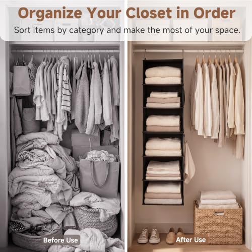 StorageWorks Hanging Closet Organizer, 6-Shelf with 2-in-1 Design, Ivory - Image 5