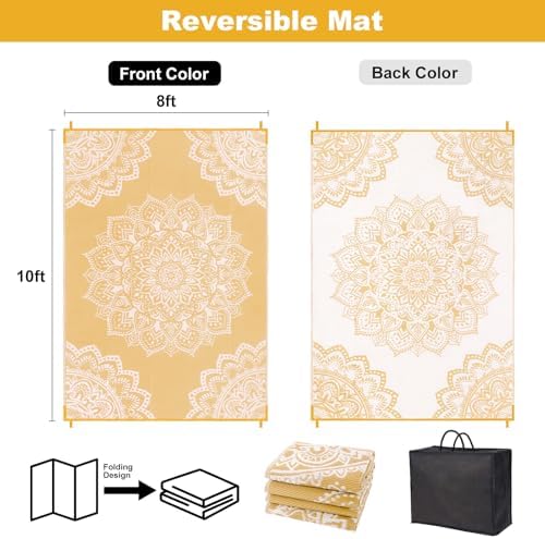 Yamaziot Waterproof Outdoor Rug 8x10 ft, Reversible Plastic Straw Rug for Patio Clearance, Camping, RV Mat, Large Outside Rug Carpet for Porch, Deck, Backyard, Balcony, Picnic, Yellow - Image 2