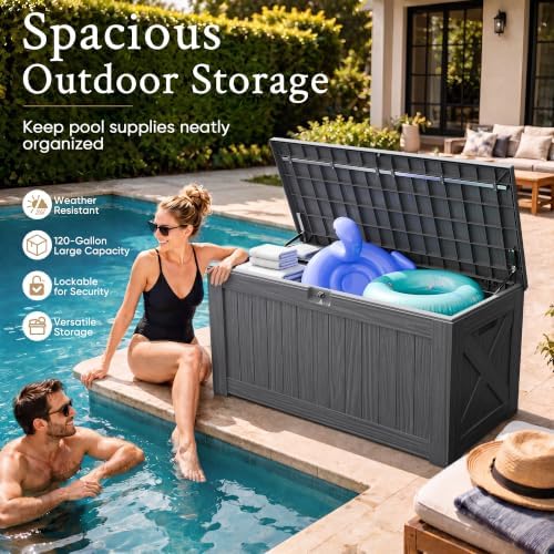 Devoko 120 Gallon Deck Box Resin Outdoor Storage Box Waterproof - Image 6