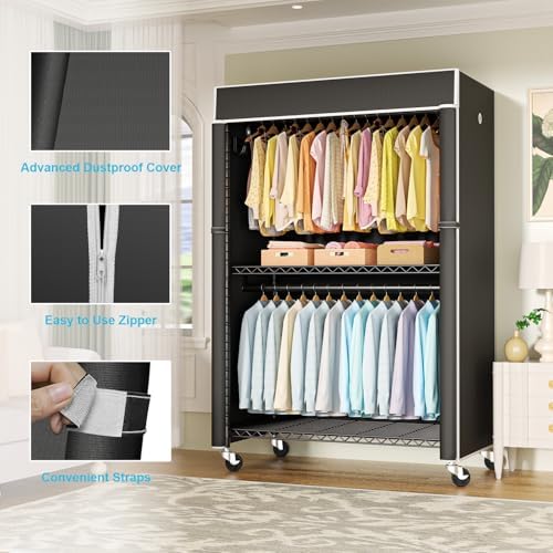 FUTASSI Black Clothing Rack with Black Cover, P1C Plus Rolling Closet - Image 3