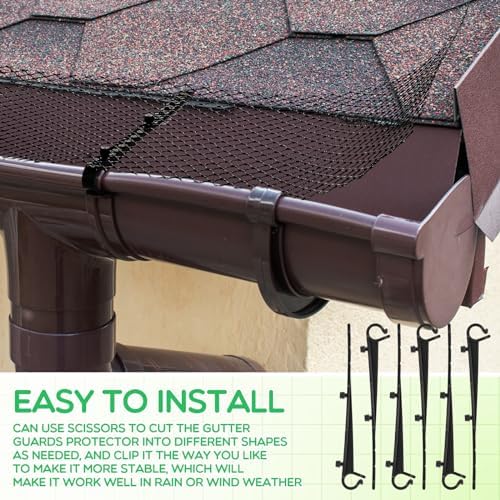Windyun Gutter Guards Roll Black Plastic Guards Mesh Downspout Pipe Gutter Cover Filter Gutter Protection Netting with Clip Fixed Hooks Preventing from Twigs Debris Leaves Clogged (10 Set,5'' X 20') - Image 6