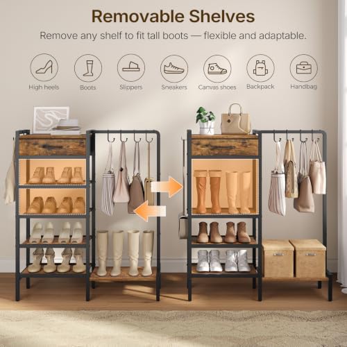 YATINEY 5-Tier Wooden Shoe Rack, Shoe and Purse Organizer for Closet - Image 6