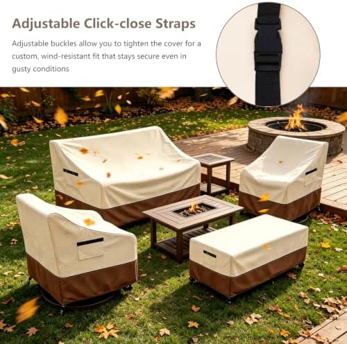 4-Piece Patio Furniture Cover Set, 600D Heavy Duty Outdoor Furniture Covers Waterproof — Fits 3-Seater Sofa, Swivel Rocker Chair & Coffee Table, All Weather Outdoor Protection, Large - Image 7