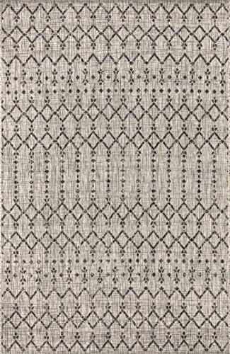 Eyely Moroccan Woven Area Rug 8X10 Light Gray/Black, Indoor Outdoor Rug - Image 3