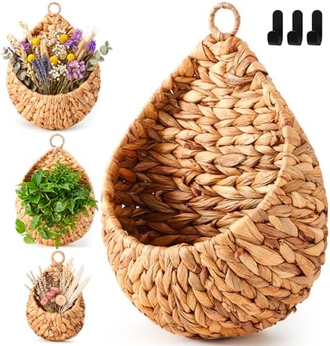 Honeydak 3 Hanging Baskets, Water Hyacinth, Teardrop, Jute by Honeydak