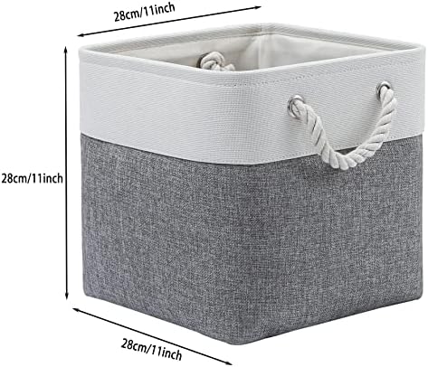 MidmmVick 11 x 11 Inch Cube Storage Bins, 6 Pack Large Collapsible Fabric Storage Bin with Ropes, Foldable Storage Cubes for Home, Office,Closet, Clothes, Toys Organizer (White & Grey-11"x11"x11") - Image 5