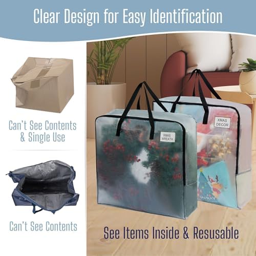 VENO 10-Pack Clear Moving & Storage Bag Bundle: Includes 6 Heavy Duty Moving Bags and 4 (30") Wreath Storage Totes for Clothes, Bedding, and College Dorm Essentials - Image 6