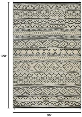 Reversible Mat 8x10 Plastic Straw Rug Outdoor Rug Bohemian Area Rug Waterproof Patio Rug Outdoor Camping Rug for RV Porch Deck Camper Balcony Backyard Easy Cleaning Picnic Mat Black Beige - Image 2