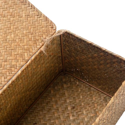 Wicker Basket with Lid, Seagrass Storage Basket, Woven Baskets for Storage, Decorative Storage Baskets for Shelf Organizing, Natural - Image 3