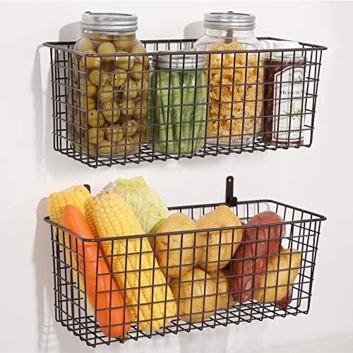 3 Set [Extra Large] Hanging Wall Basket for Storage, Wall Mount Sturdy Steel Wire Baskets, Metal Hang Cabinet Bin Wall Shelves, Rustic Farmhouse Decor, Kitchen Bathroom Organizer, Brown - Image 6