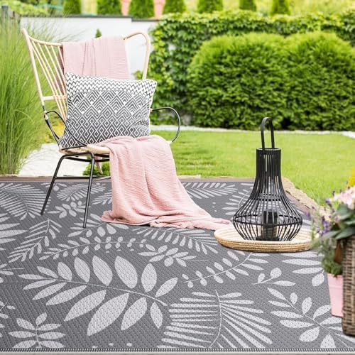 StepRite Outdoor Rug, Patio Rug, Plastic Straw Camping Rugs, Large Waterproof Area Rug and Mat for Outdoors, RV, Patio, Backyard, Deck, Porch, Beach, Balcony, (8'x 10', White&Gray) - Image 6