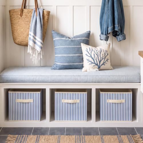 Amyhill 6 Pack Blue Striped Basics Collapsible Fabric Storage Bins - Image 5
