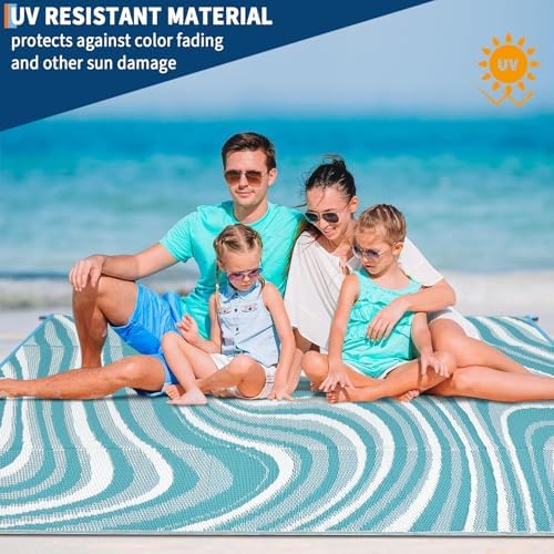 Garvee Large Modern Outdoor Rug 9x18 Patio Rugs Outdoor, Light Blue - Image 6