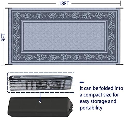 EEZ RV Products 9x18VG Heavy Duty Reversible/Durable Outdoor Patio/RVing Mats(9ft x18ft Vine Grey) Come with Large Storage Bag & 6 Sets of Stakes and Washer - Image 3