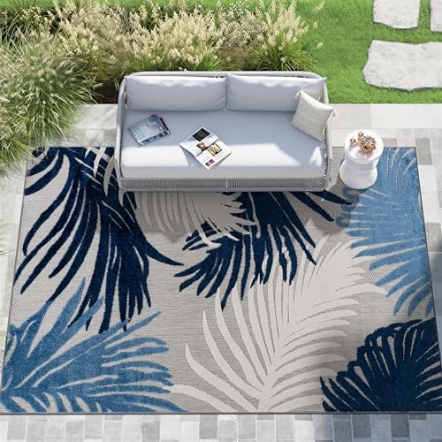 Rugshop Lucca Indoor/Outdoor Contemporary Floral Area Rug Navy 7'10" x 10' - Image 3