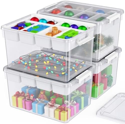 160Qt Plastic Storage Bins with Lids, Clear Latching Organizers Boxes with Removable Trays, Large Portable Storage Containers, for Holiday Ornaments, Home Organization, 4Pack by HOMETUK