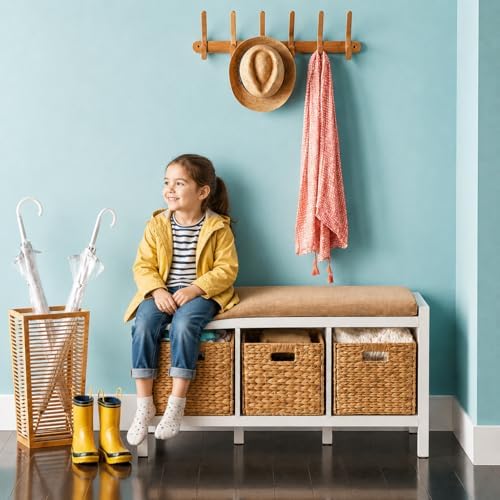 6 Hand-Woven Wicker Storage Baskets 13x11x11in, Water Hyacinth Shelf Bins - Image 2