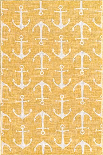 Unique Loom Outdoor Coastal Collection Area Rug - Ahoy (5' 3" x 7' 10" Rectangle, Yellow) - Image 3